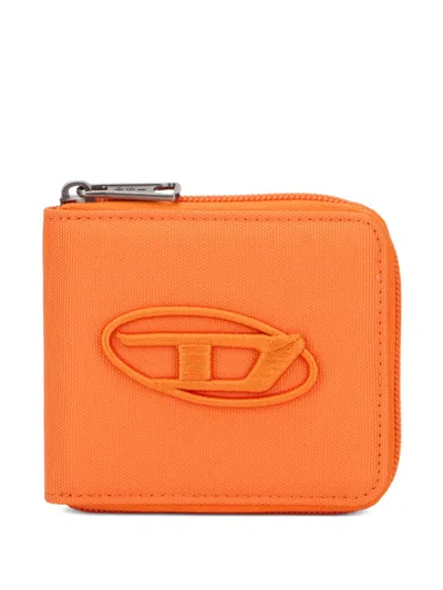 Diesel Logo-embroidered Zip-around Wallet In Orange