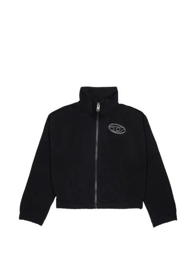 Diesel Kids' Logo-embroidered Zip-up Sweater In Black