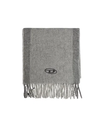 Diesel Logo-embroidery Fringed-edge Scarf In Gray