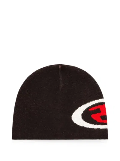 Diesel Logo-intarsia Beanie In Black