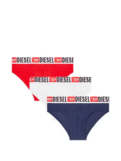 Diesel Logo-jacquard Three-pack Briefs (set Of Three) In Red