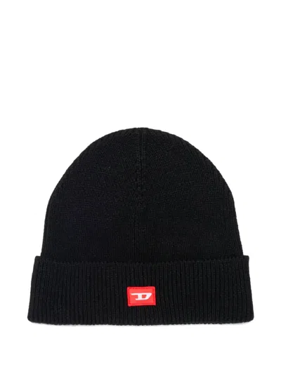 Diesel Kids' Logo-patch Beanie Hat In Black
