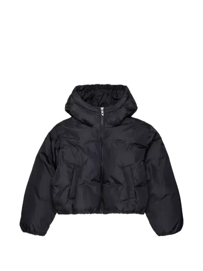 Diesel Kids' 로고 패치 후드 패딩 재킷 In Black