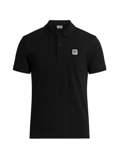 Diesel Logo-patch Hopsack Polo Shirt In Black