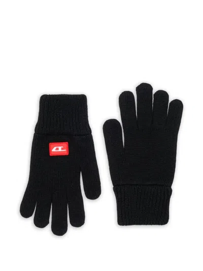 Diesel Kids' Logo-patch Knitted Gloves In Black