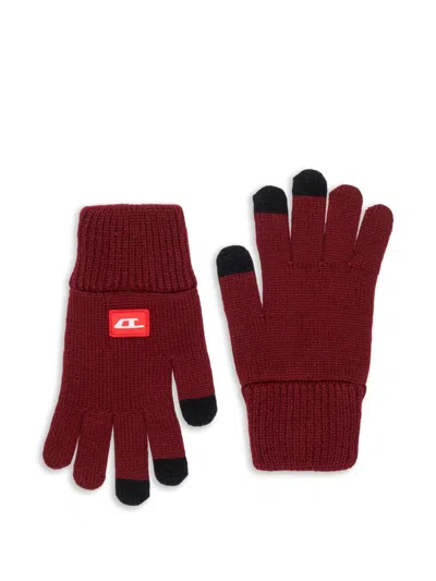 Diesel Kids' Logo-patch Knitted Gloves In Burgundy