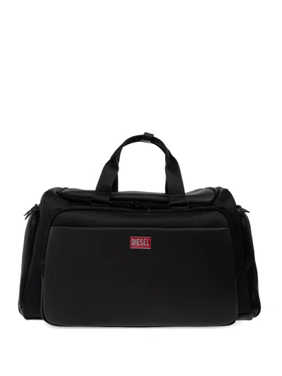 Diesel Logo-patch Pocket-detail Duffle Bag In Black