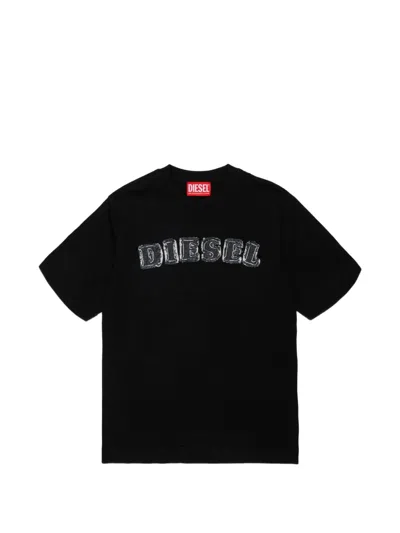 Diesel Kids' 로고 패치 반소매 티셔츠 In Black