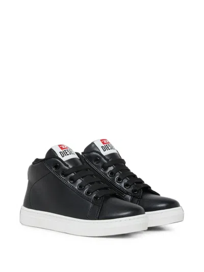 Diesel Kids' Logo-patch Sneakers In Black