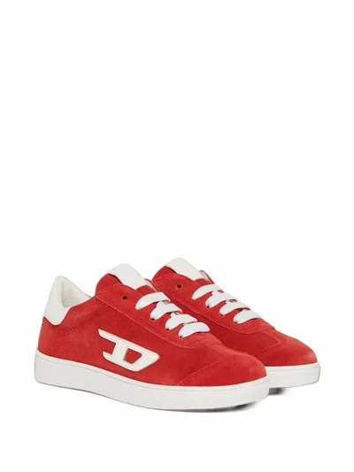 Diesel Kids' Logo-patch Suede Sneakers In Red