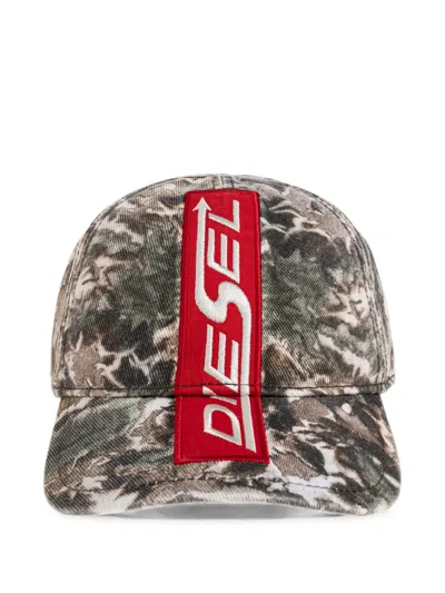 Diesel Logo-patch Tie-dye Baseball Cap In Black