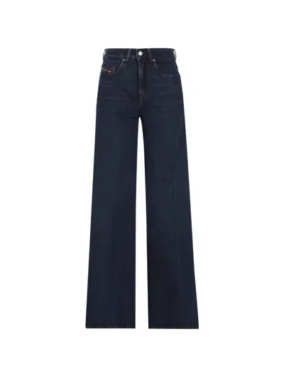 Diesel High Waist Wide Leg Five Pocket Jeans In Blue