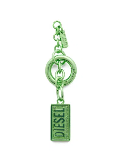 Diesel Logo-pendant Keyring In Green