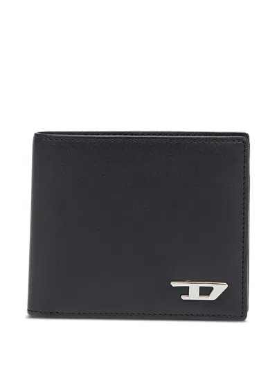Diesel Logo-plaque Bi-fold Wallet In Black