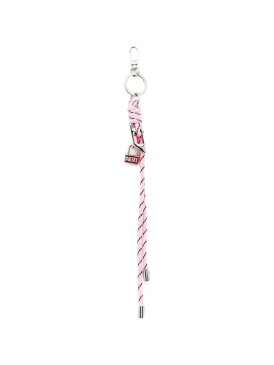 Diesel Logo-plaque Keyring In Pink