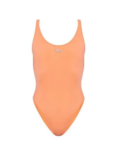 Diesel Logo-plaque Swimsuit In Orange