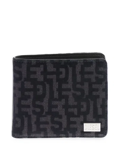 Diesel Logo-print Bi-fold Cotton Wallet In Black