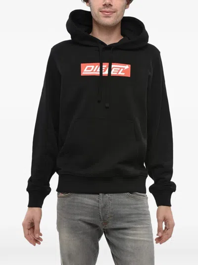 Diesel Logo-print Brushed Hoodie In Black