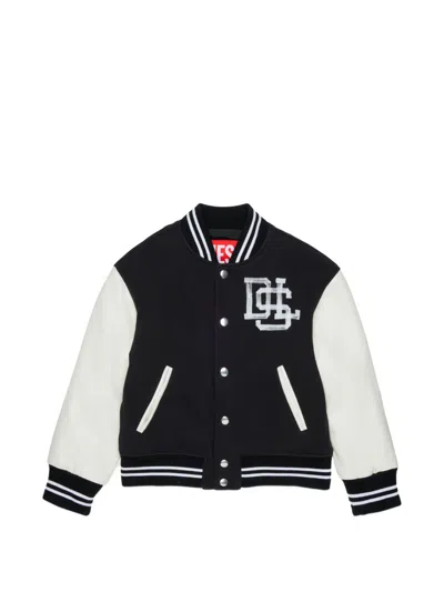 Diesel Kids' Logo-print Contrast-sleeve Bomber Jacket In Black
