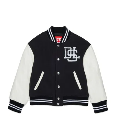 Diesel Kids' Logo-print Contrast-sleeve Bomber Jacket In Black