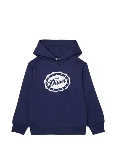 Diesel Kids' Logo-print Cotton Hoodie In Blue