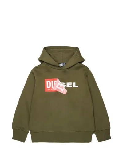 Diesel Kids' Logo-print Cotton Hoodie In Green