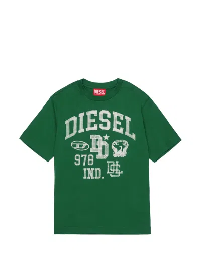 Diesel Kids' Logo-print Cotton T-shirt In Green