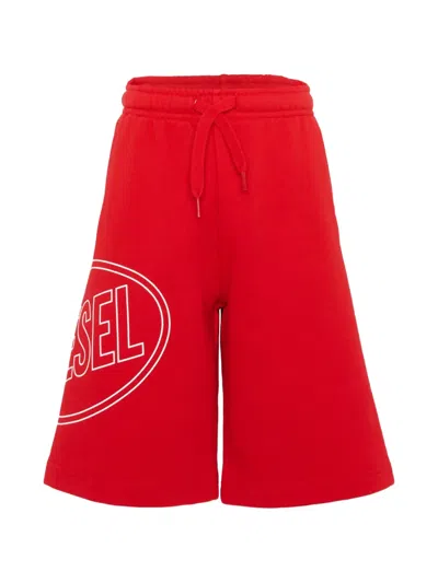 Diesel Kids' Logo-print Drawstring Shorts In Red