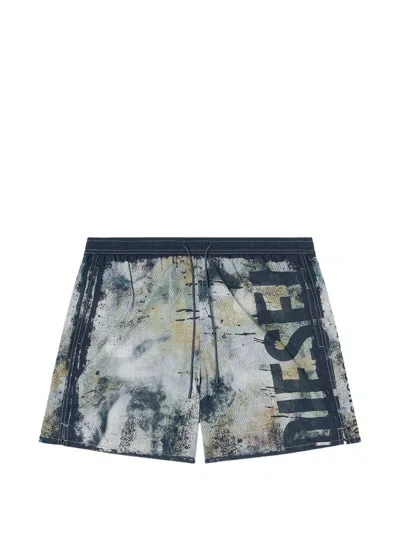 Diesel Logo-print Drawstring Swim Shorts In Green