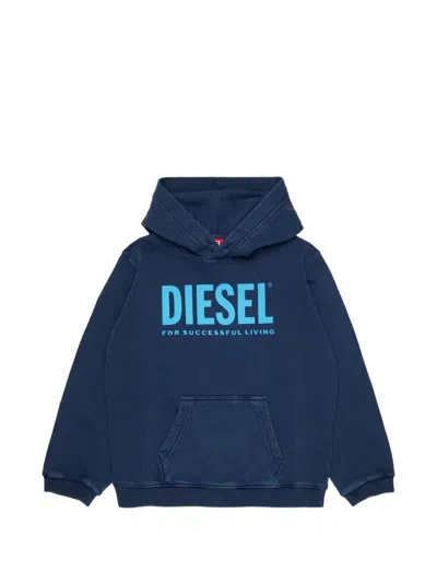 Diesel Kids' 로고 프린트 후디 In Blue