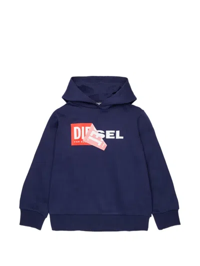Diesel Kids' Logo-print Hoodie In Blue