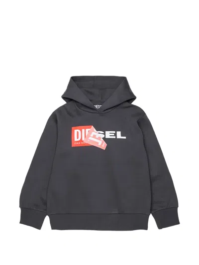 Diesel Kids' Logo-print Hoodie In Gray
