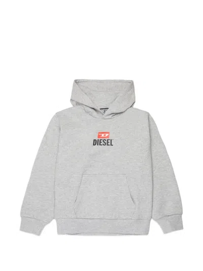 Diesel Kids' Logo-print Hoodie In Gray