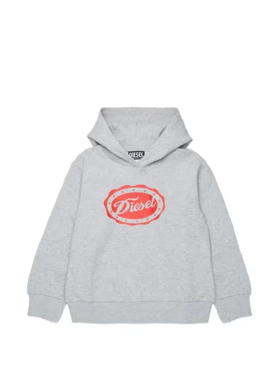 Diesel Kids' Logo-print Hoodie In Gray