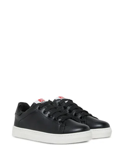 Diesel Kids' Logo-print Lace-up Sneakers In Black
