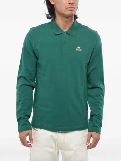 Diesel Logo-print Long-sleeve Polo Shirt In Green