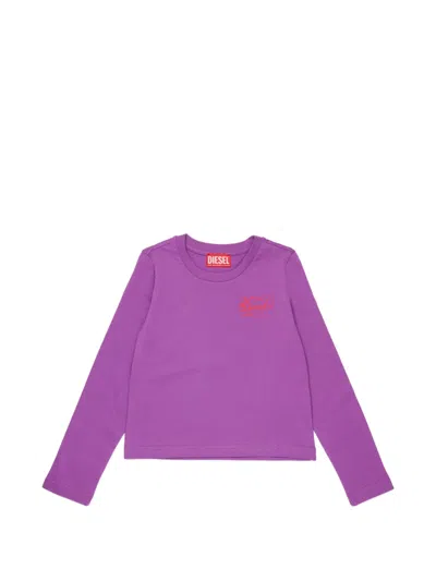 Diesel Kids' Logo-print Long-sleeve T-shirt In Purple