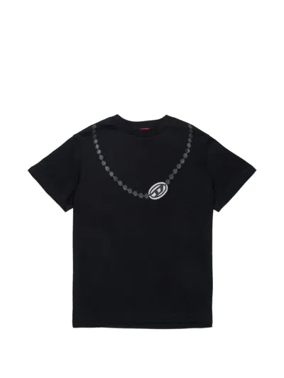 Diesel Kids' Logo-print Necklace-motif T-shirt In Black
