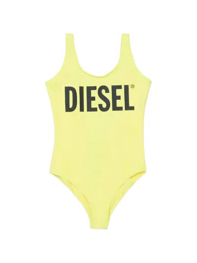 Diesel Kids' Logo-print One-piece Swimsuit In Green