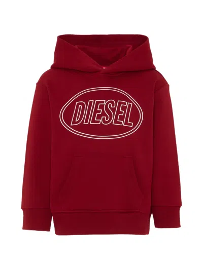 Diesel Kids' Logo-print Pouch-pocket Hoodie In Red