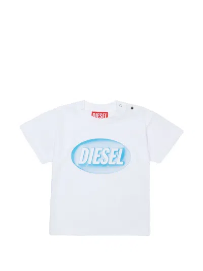 Diesel Babies' Logo-print Press-stud T-shirt In Blue