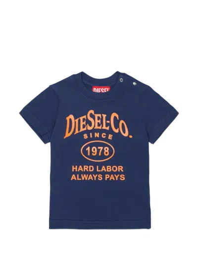 Diesel Babies' Logo-print Press-stud T-shirt In Blue