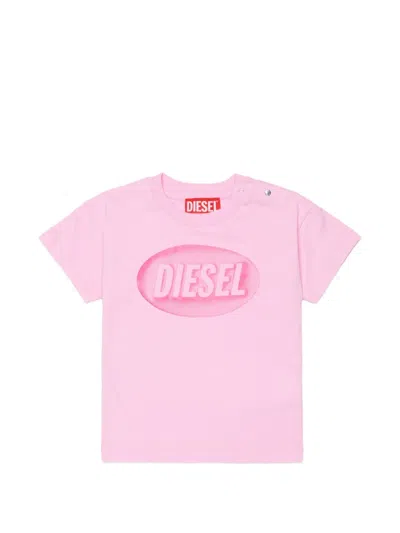 Diesel Babies' Logo-print Press-stud T-shirt In Pink