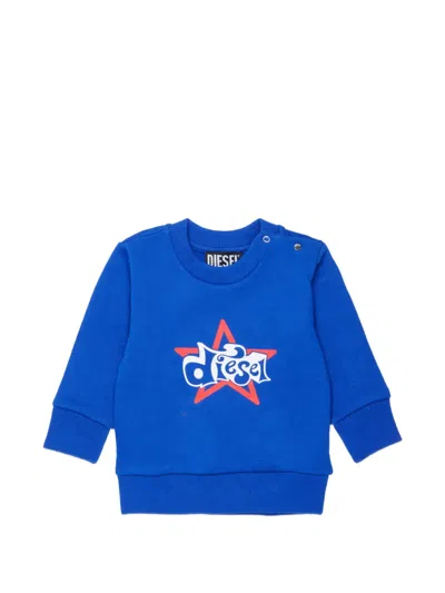 Diesel Babies' Logo-print Shoulder-button Sweater In Blue