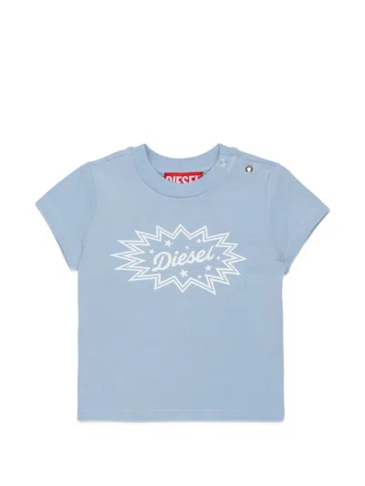 Diesel Babies' Logo-print Shoulder-button T-shirt In Blue