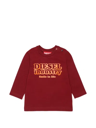 Diesel Babies' Logo-print Shoulder-button T-shirt In Red