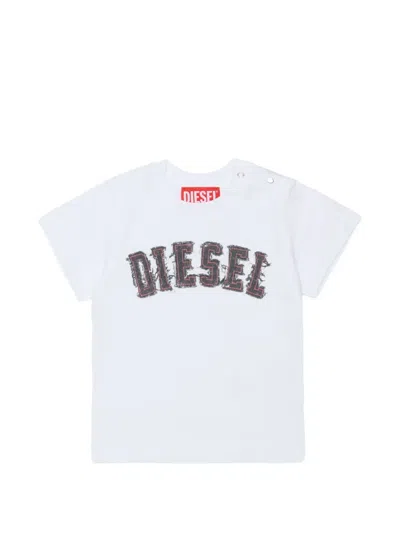 Diesel Babies' Logo-print Shoulder-button T-shirt In White
