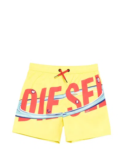 Diesel Kids' Logo-print Swim Shorts In Yellow