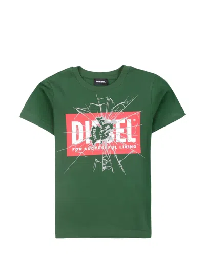 Diesel Kids' Logo-print T-shirt In Green