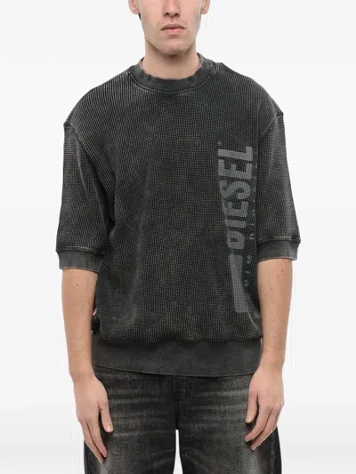 Diesel Logo-print Waffle-knit Sweatshirt In Gray